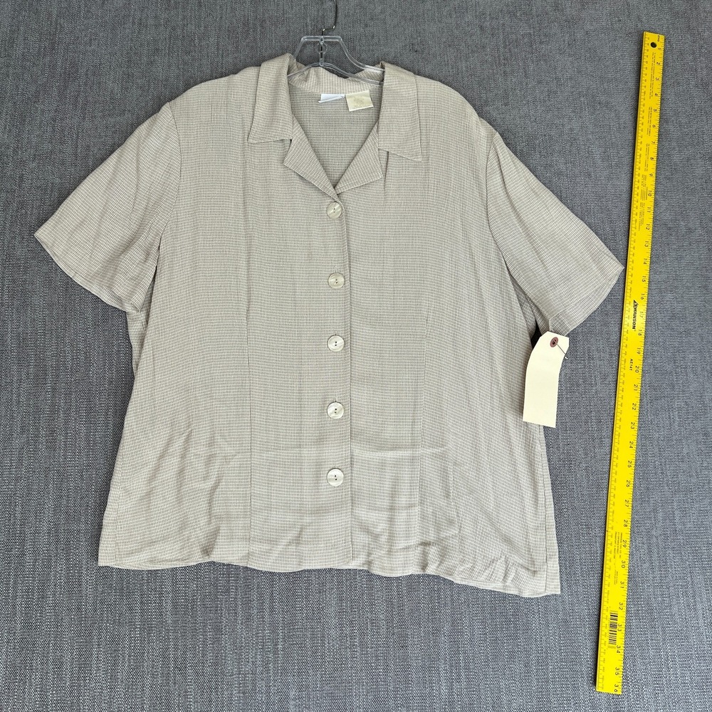 Vintage 90s Cherokee Shirt Top Womens 1X Beige Short Sleeve Retro Chic Button Up